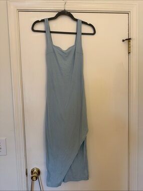Princess Polly Light Blue Ribbed Wrap Midi Dress